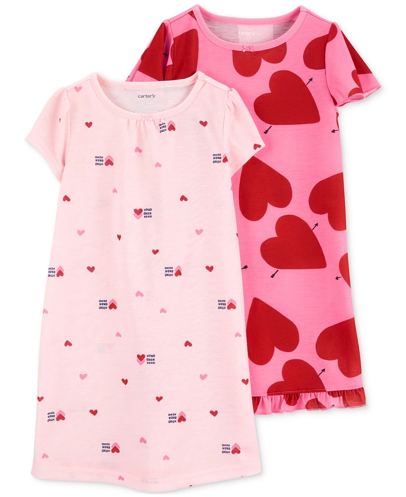 Carter's Little & Big Girls Heart-Print Nightgowns, 2 Pack