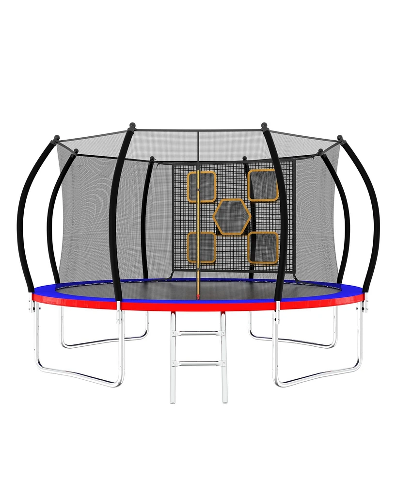 Simplie Fun 12FT Trampoline with Enclosure - Recreational Trampolines with Ladder, Astm Approval Outdoor Trampoline for Kids