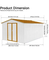 Metal garden sheds 10ftx12ft outdoor storage sheds White+Yellow