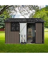 Simplie Fun Metal garden sheds 6ftx8ft outdoor storage sheds brown with window