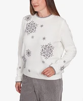 Alfred Dunner Petite Copenhagen Snowflake Embroidered Chenille Sweater