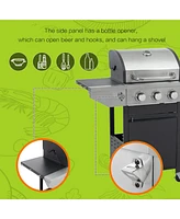 Simplie Fun Propane Grill 3 Burner Barbecue Grill Stainless Steel Gas Grill with Side Burner, 37,000 Btu Outdoor Cooking, Patio, Garden Barbecue Grill