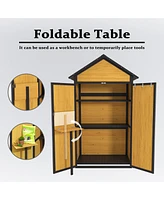 Streamdale Furniture Outdoor Storage Cabinet Weatherproof Wood Storage Shed with Waterproof Roof Lockable Doors Removable Shelves Foldable Table Hooks