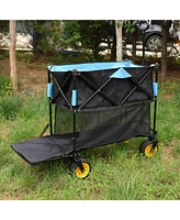 Simplie Fun Big large capacity Folding cart Extra Long Extender Wagon Cart Folding Wagon Garden Shopping Beach Cart (black + blue)