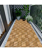 Streamdale Furniture 30 Pcs Interlocking Deck Tiles Checker Pattern, 12" x 12" Square Yellow Acacia Hardwood Outdoor Flooring for Patio, Bancony, Pool