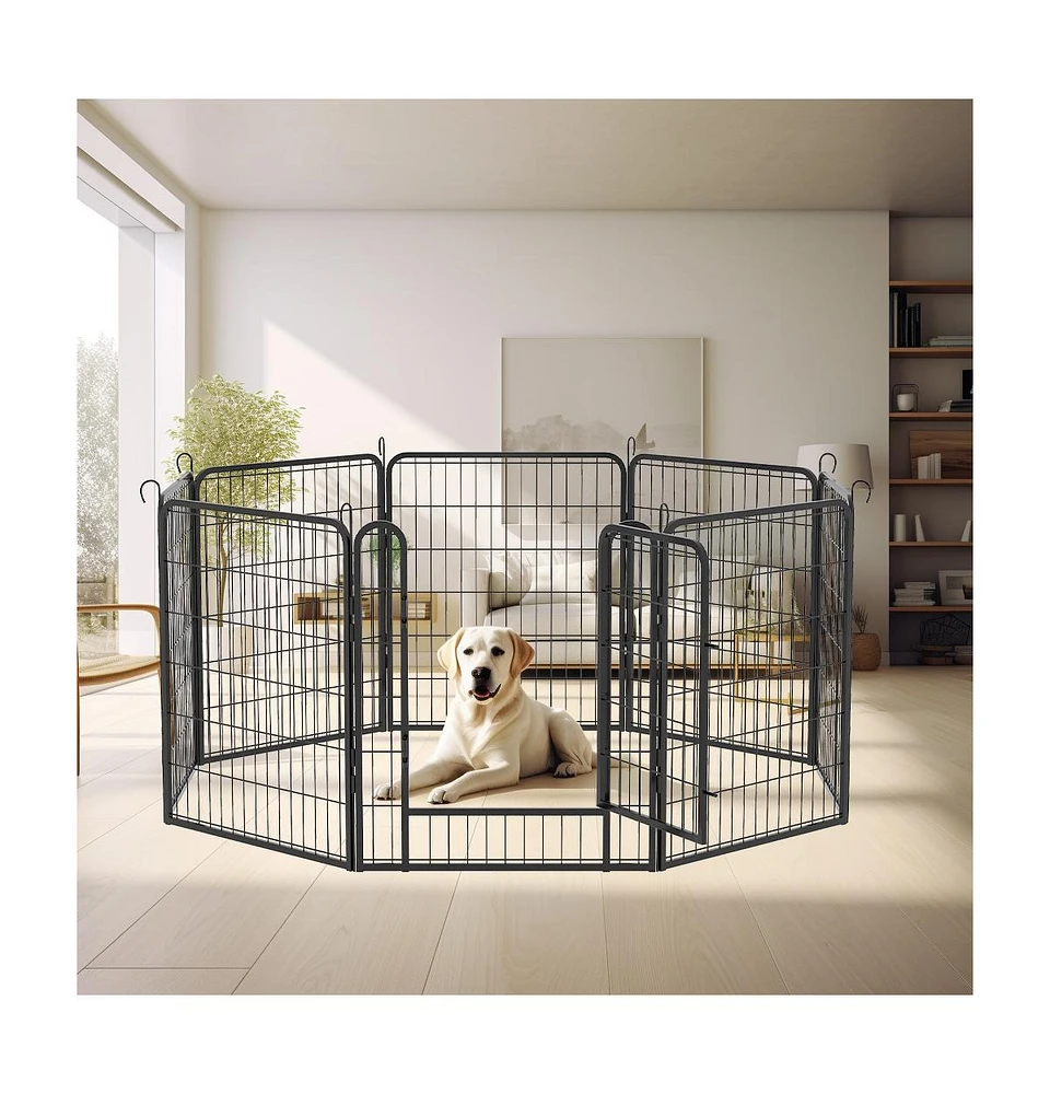 8 Panels Heavy Duty Metal Playpen with door,31.7" H Dog Fence Pet Exercise Pen for Outdoor, Indoor