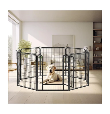 8 Panels Heavy Duty Metal Playpen with door,31.7" H Dog Fence Pet Exercise Pen for Outdoor, Indoor