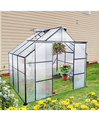 Streamdale Furniture 8X6FT-Black Double Door Polycarbonate Greenhouse Raised Base and Anchor Aluminum Heavy Duty Walk-in Greenhouses for Outdoor Backy