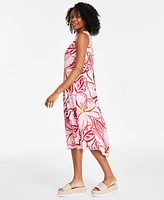 Charter Club Women's Woven Linen Printed Midi Dress, Created for Macy's