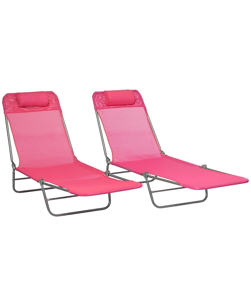 Streamdale Furniture 2 Piece Folding Chaise Lounge Chairs, Pool Sun Tanning Chairs, Outdoor Lounge Chairs with 6-Position Reclining Back, Breathable M