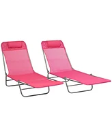 Streamdale Furniture 2 Piece Folding Chaise Lounge Chairs, Pool Sun Tanning Chairs, Outdoor Lounge Chairs with 6-Position Reclining Back, Breathable M