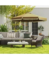 Streamdale Furniture 9ft Patio Umbrella with Push Button Tilt and Crank, Ruffled Outdoor Market Table Umbrella with Tassles and 8 Ribs, for Garden, De