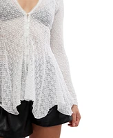 Free People Women's Janey Lace Button-Front Handkerchief-Hem Top