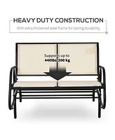 2-Person Outdoor Glider Bench, Patio Double Swing Rocking Chair Loveseat w/Powder Coated Steel Frame for Backyard Garden Porch, Beige