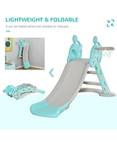 Streamdale Furniture 2 in 1 Kids Slide with Basketball Hoop, Foldable Toddler Freestanding Slider Playset, for 18 months