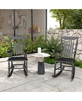 Outdoor Wood Rocking Chairs Set of 2, 350 lbs. Porch Rockers with High Back for Garden, Patio, Balcony, Black