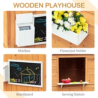 Streamdale Furniture Wooden Playhouse for Kids Outdoor with Working Door, Windows, Mailbox, Bench, Flowers Pot Holder, 48" x 42.5" x 53"