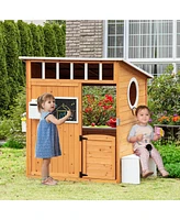 Streamdale Furniture Wooden Playhouse for Kids Outdoor with Working Door, Windows, Mailbox, Bench, Flowers Pot Holder, 48" x 42.5" x 53"