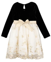 Rare Editions Little Girls Embroidered Velvet Social Dress, 2-Piece Set