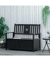 Outdoor Storage Bench, 43 Gallon Deck Box with Armrests, Outdoor Storage Box for Patio Furniture Cushions and Garden Tools, Black