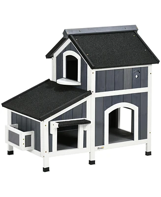 Outdoor Cat House with Weather-resistant Roof & Garden Bed, Outdoor Cat Shelter Enclosure with Multiple Entrances, Modern Cat Furniture Hideout, Cat G