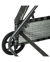 Wicker Outdoor Chaise Lounge, 5-Level Adjustable Backrest Pe Rattan Pool Lounge Chair with Wheels, Cushion & Headrest, Mixed Gray and Charcoal Gray
