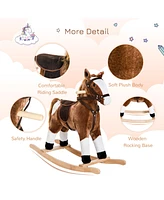 Simplie Fun Kids Plush Toy Rocking Horse Pony Toddler Ride on Animal for Girls Pink Birthday Gifts with Realistic Sounds, Brown