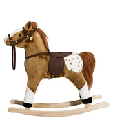 Streamdale Furniture Kids Plush Toy Rocking Horse Pony Toddler Ride on Animal for Girls Pink Birthday Gifts with Realistic Sounds, Brown