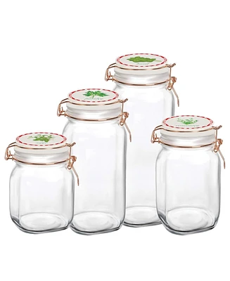 Circleware Herbs Decal Glass Canisters with Ceramic Lid, Set of 4