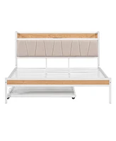 Slickblue Queen Size Metal Platform Bed Frame with Twin Size Trundle Versatile Space-Saving Solution