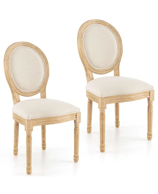 Gymax Dining Chair Set of 2 French Style Rubber Wood Kitchen Side Chair w/ Sponge Padding Beige