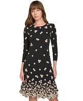 Tommy Hilfiger Petite 3/4-Sleeve Flounce-Hem Shift Dress