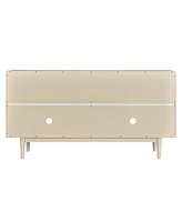 Modern 4-door Sideboard with Convex Pattern Doors and 2 Silver Handle for Living Room, Dining Room, Kitchen (Almond)