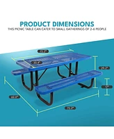 6 ft. Rectangular Outdoor Steel Picnic Table with umbrella pole in Blue