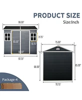 6x8ft Resin Outdoor Storage Shed with Two-Window and Floor, Black