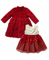 Blueberi Boulevard Toddler and Little Girls Fit-and-Flare Gold Accents Dress Coat, 2-Piece Set