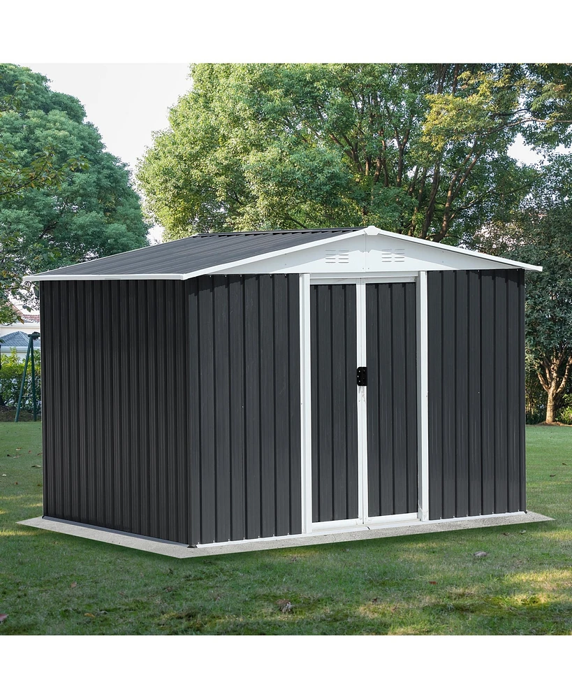 Streamdale Furniture Outdoor Storage Garden Bike Shed 8x6 Feet Apex Roof Dark Grey With Aluminum alloy frame and sliding door