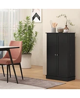 41" Kitchen Pantry Storage Cabinet, Freestanding Kitchen Cabinet with 12 Door Shelves, Double Doors, 5-tier Shelving and Adjustable Shelves, Blac