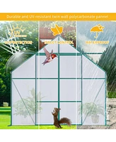 Simplie Fun 8x8 Ft Double Door Polycarbonate Greenhouse Raised Base and Anchor Aluminum Heavy Duty Walk