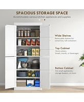 Simplie Fun 72.5" Freestanding Kitchen Pantry Cabinet, Tall Storage Cabinet with 4 Doors and 2 Adjustable Shelves for Dining Room, White Wood Grain