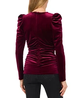 CeCe Women's Velvet V-Neck Ruched Long-Sleeve Top