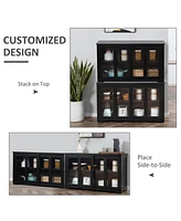 Sideboard Buffet Cabinet, Stackable Credenza, Coffee Bar Cabinet with Sliding Glass Door and Adjustable Shelf, Black