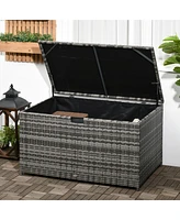 Simplie Fun 113 Gallon Deck Box, Rattan Outdoor Storage Box, Waterproof Storage Container for Indoor, Patio Furniture Cushions, Pool Supplies, Garden