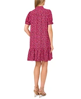 CeCe Women's Printed Button-Front Ruffled-Hem Dress