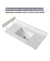 31 Inch Marble Vanity Top, White Vanity Top with Pre-drilled Faucet Holes, Bathroom Vanity Top with Undermount Rectangular Middle Sink and 4" Hei