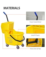 Mop Bucket Cart with Side Press Wringer, Metal Handle and 34 Quart Capacity, Yellow