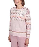 Alfred Dunner Petite Telluride Floral Embroidered Fair Isle Sweater