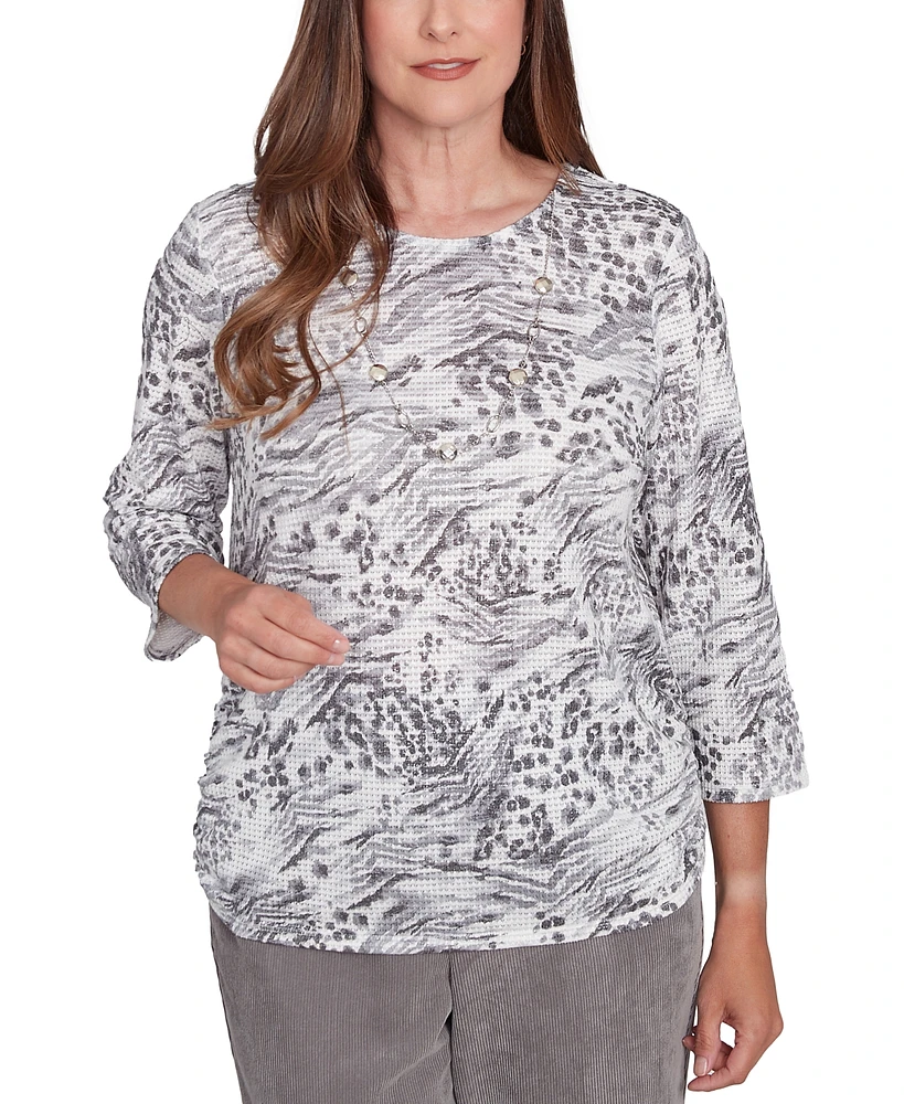 Alfred Dunner Petite Copenhagen Monotone Animal-Print Top