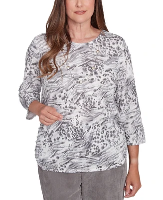 Alfred Dunner Petite Copenhagen Monotone Animal-Print Top