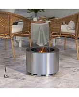 Smokeless Fire Pit, 19" Portable Wood Burning Firepit with Poker, Low Smoke Camping Bonfire Stove for Backyard Patio Picnic, Stainless Steel, Sil